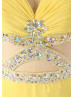 Yellow Chiffon Beads Backless Sexy Short Prom Dress 